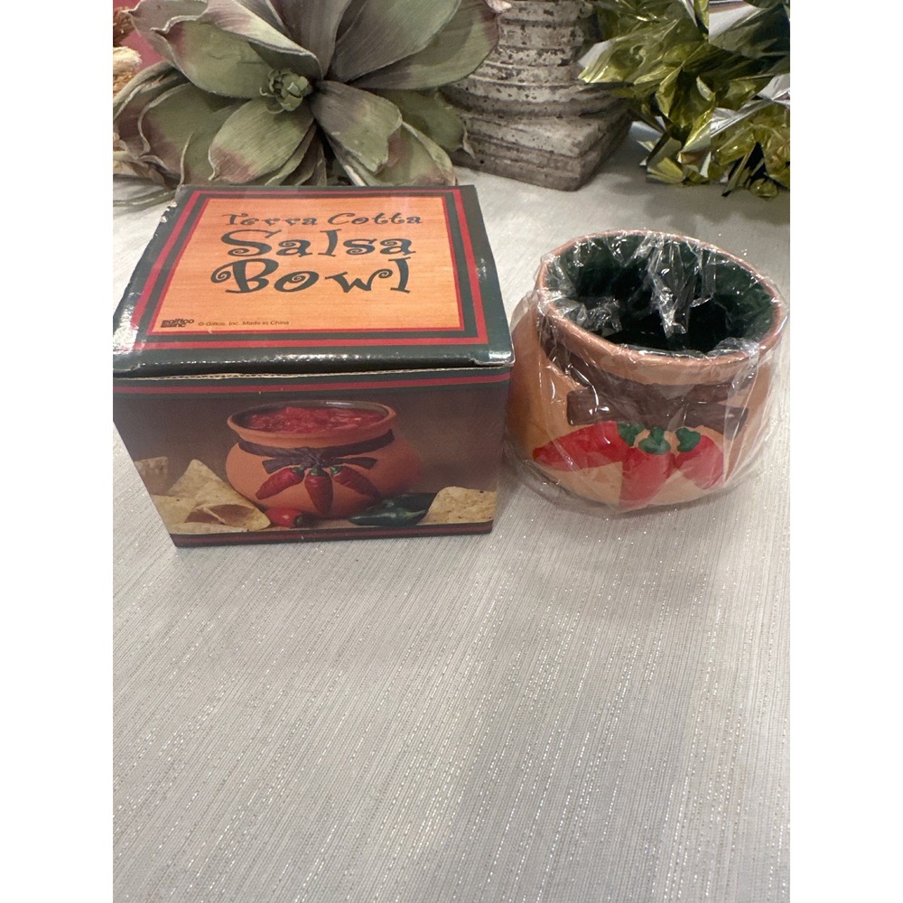 Giftco Inc Terra Cotta Salsa Bowl Hand Painted kitchen Dip Server New in Box